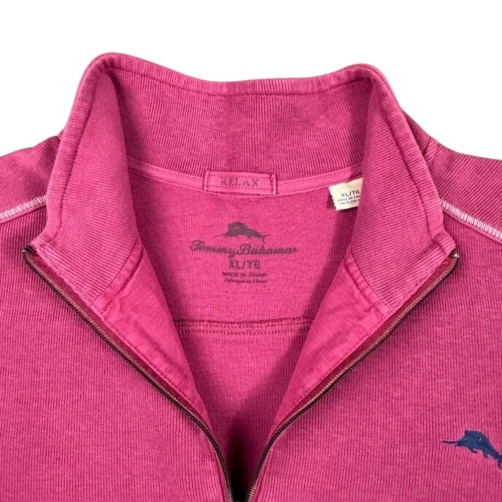 Tommy Bahama Relax Magenta Pink Quarter Zip Cotton Pullover Sweatshirt Mens XL